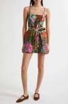 Farm Rio Jardin De Reve Multicolor Jumpsuit With Waist Waist Belt And All-over Floral Print In Linen Blend Wo In Jardin De Reve Multi
