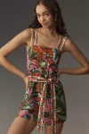 Farm Rio Jardin De Reve Multicolor Jumpsuit With Waist Waist Belt And All-over Floral Print In Linen Blend Wo In Pink