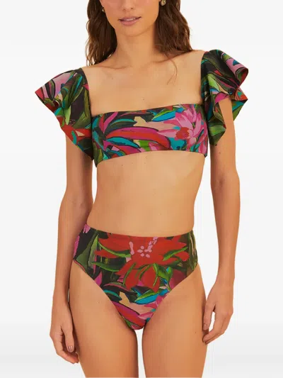 Farm Rio Jardin De Reve Ruffle-detailed Floral-print Bikini Top In Animal Print