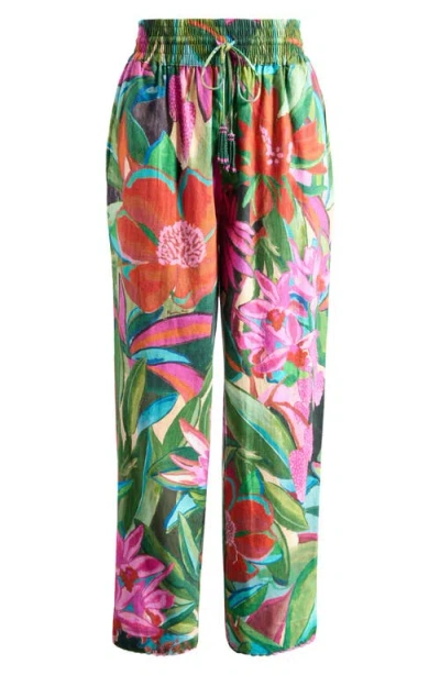 Farm Rio Jardin De Rve Linen Blend Cover-up Pants In Green