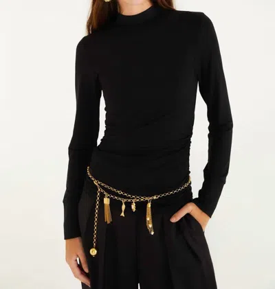 Farm Rio Jersey Long Sleeved Blouse In Black