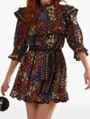 Farm Rio Jujus Garden Floral-print Ruffled Mini Dress In Black
