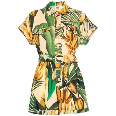 Farm Rio Bananart Belted Romper In Green