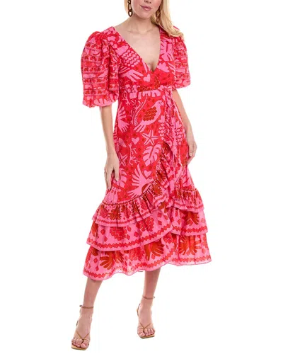 Farm Rio Jungle Scarf Red Wrap Midi Dress In Multi