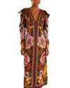 Farm Rio Viscose Long Dress With Chenille Flowers Print In Brown