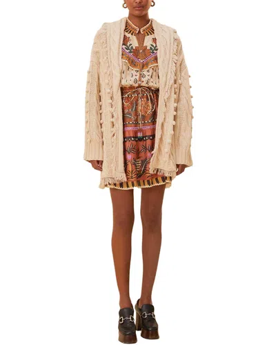 Farm Rio Khaki Braided Knit Cardigan In Neutral