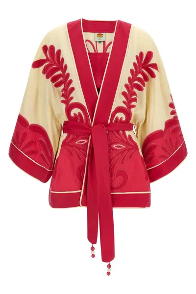 Farm Rio Spring Arabesc Embroidered Kimono Top In Multi