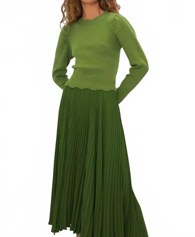 Farm Rio Knit Puffed Shoulders Sweater In Green