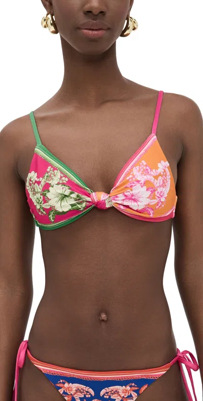 Farm Rio Knot Bikini Top Floral Elegance Mixed Scarves In Multi