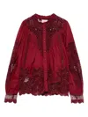 Farm Rio Garden Guipure Lace Long-sleeved Shirt In Red