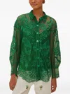 Farm Rio Lace Buttoned Top In Green