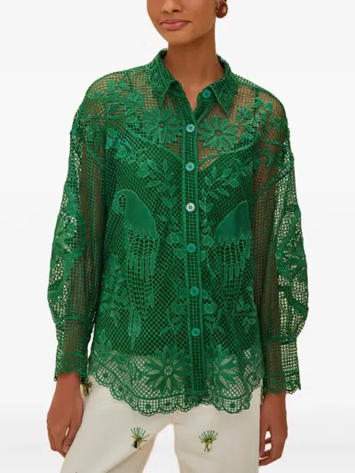 Farm Rio Lace Buttoned Top In Green