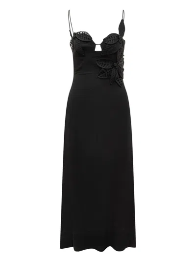 Farm Rio Flowered Bust Midi Dress In Black