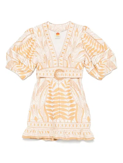 Farm Rio Off-white Lace Nature Lenzing Ecovero Euroflax Mini Dress In Lace Nature Off-white