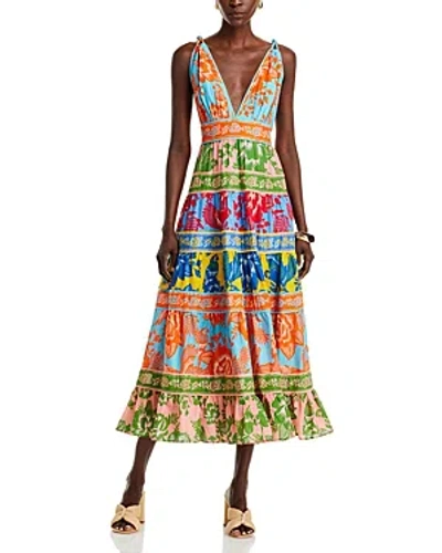 Farm Rio Lace Garden Colorblocked Dress In Metallic