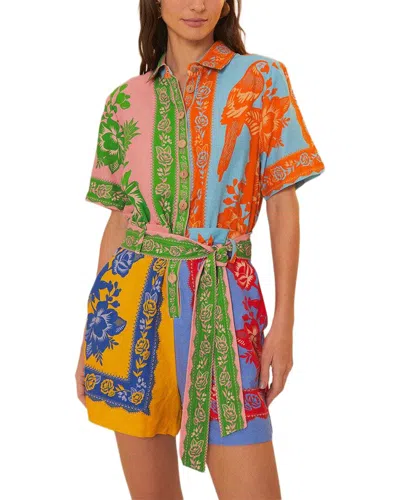 Farm Rio Lace Garden Mix Scarves Linen-blend Romper In Multi