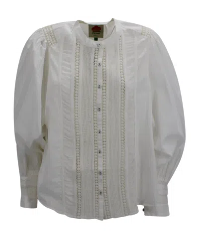 Farm Rio Lace High Neck Blouse In Gray