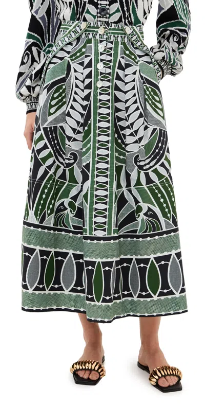 Farm Rio Pleated Printed Cotton-poplin Midi Skirt In Lace Nature Black