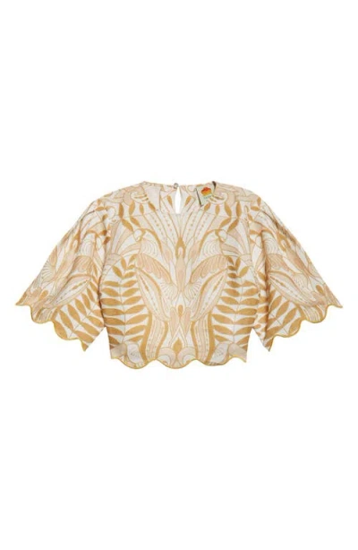 Farm Rio Lace Nature Linen Top In Off-white