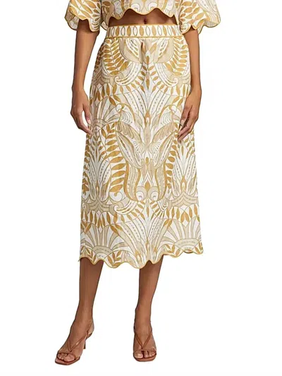 Farm Rio Lace Nature Midi Skirt In Off White/tan Print In Multi