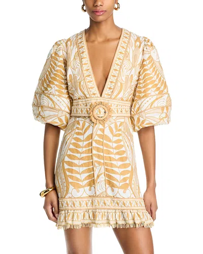 Farm Rio Off-white Lace Nature Lenzing Ecovero Euroflax Mini Dress In Lace Nature Off-white