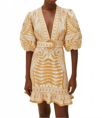 Farm Rio Lace Nature Mini Dress In Beige Multi