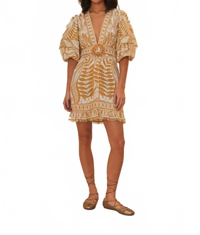 Farm Rio Off-white Lace Nature Lenzing Ecovero Euroflax Mini Dress In Lace Nature Off-white