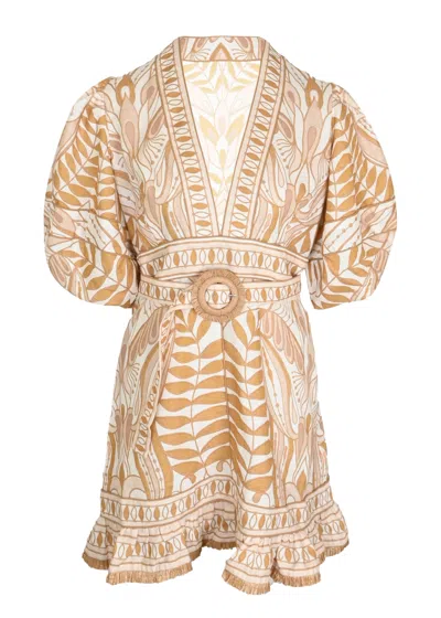 Farm Rio Lace Nature Mini Dress Short Sleeve Off-white In Neutral