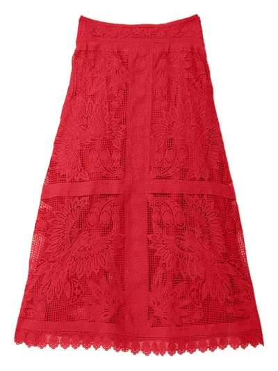 Farm Rio Lace-panelled Midi Skirt In Red