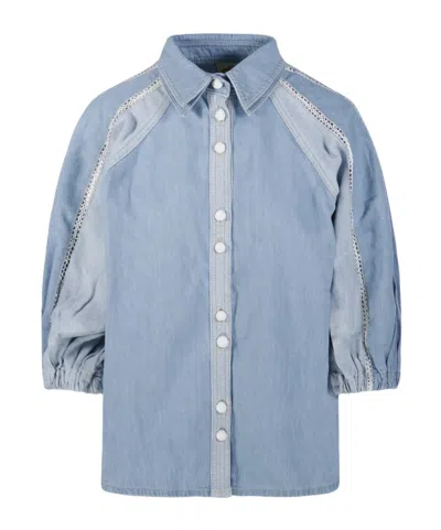 Farm Rio Lace Panelled Shirt In Blue