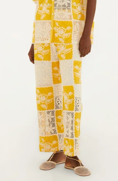 Farm Rio Crochet-knit Patchwork Trousers In Yellow