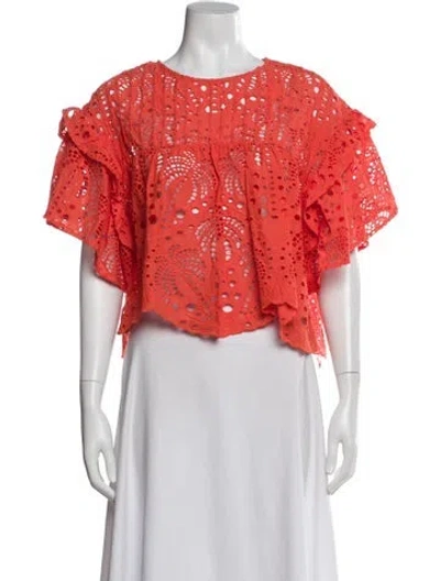 Pre-owned Farm Rio Lace Pattern Crew Neck Blouse In Orange