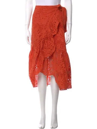 Pre-owned Farm Rio Lace Pattern Knee-length Skirt In Orange
