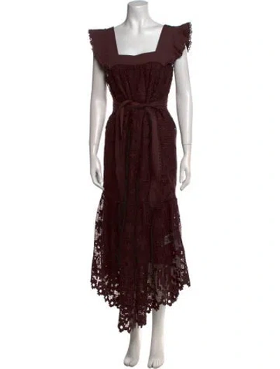 Pre-owned Farm Rio Lace Pattern Long Dress In Brown