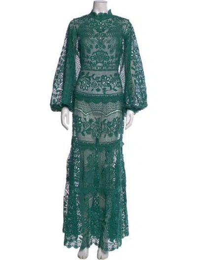 Pre-owned Farm Rio Lace Pattern Long Dress In Green