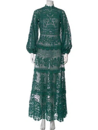 Pre-owned Farm Rio Lace Pattern Long Dress In Green