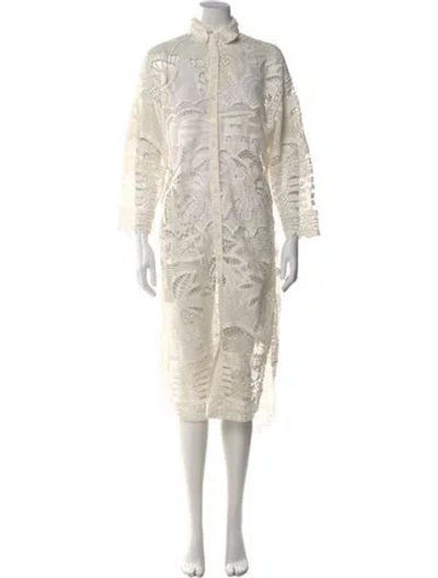 Pre-owned Farm Rio Lace Pattern Long Dress In Neutral