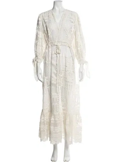 Pre-owned Farm Rio Lace Pattern Long Dress In Neutrals