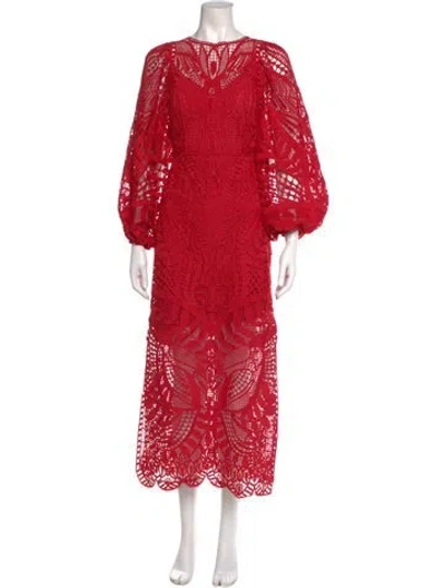 Pre-owned Farm Rio Lace Pattern Long Dress In Red
