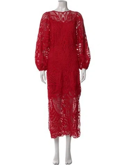 Pre-owned Farm Rio Lace Pattern Long Dress In Red