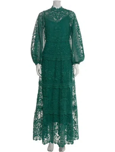 Pre-owned Farm Rio Lace Pattern Long Dress W/ Tags In Green