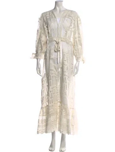 Pre-owned Farm Rio Lace Pattern Long Dress W/ Tags In Neutral
