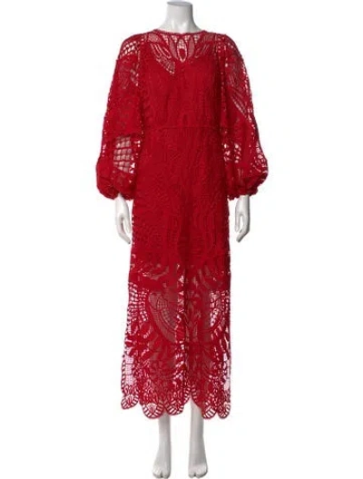 Pre-owned Farm Rio Lace Pattern Long Dress W/ Tags In Red