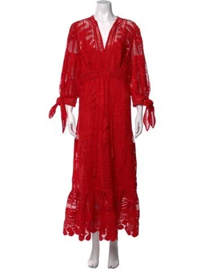 Pre-owned Farm Rio Lace Pattern Long Dress W/ Tags In Red