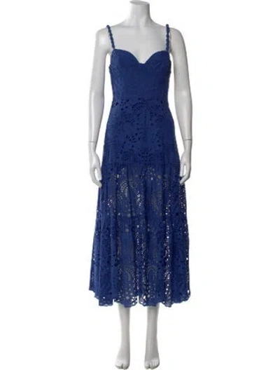 Pre-owned Farm Rio Lace Pattern Midi Length Dress In Blue