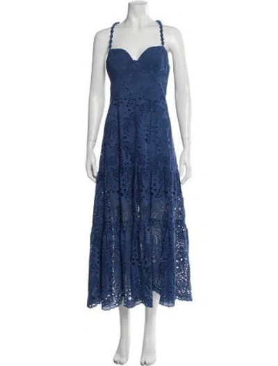 Pre-owned Farm Rio Lace Pattern Midi Length Dress In Blue