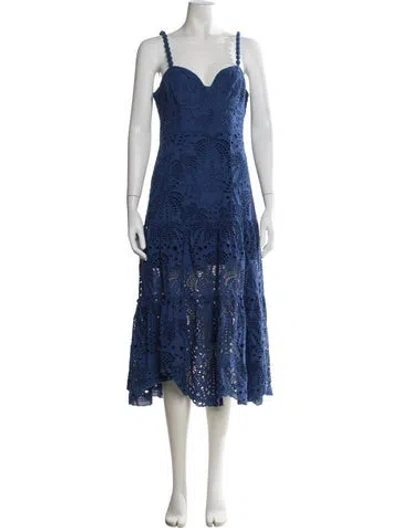 Pre-owned Farm Rio Lace Pattern Midi Length Dress In Blue