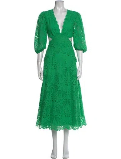 Pre-owned Farm Rio Lace Pattern Midi Length Dress In Green