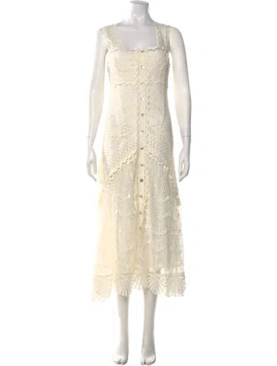 Pre-owned Farm Rio Lace Pattern Midi Length Dress In Neutral
