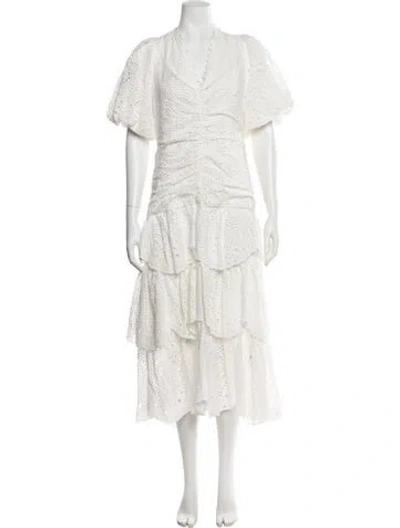 Pre-owned Farm Rio Lace Pattern Midi Length Dress In White